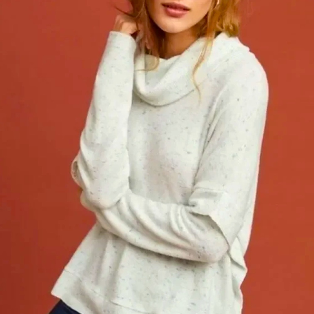 Anthropologie x Postmark Lassen Cowl Neck Blue Speckled Boho Sweater